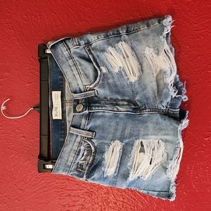 High-rise blue jean shorts